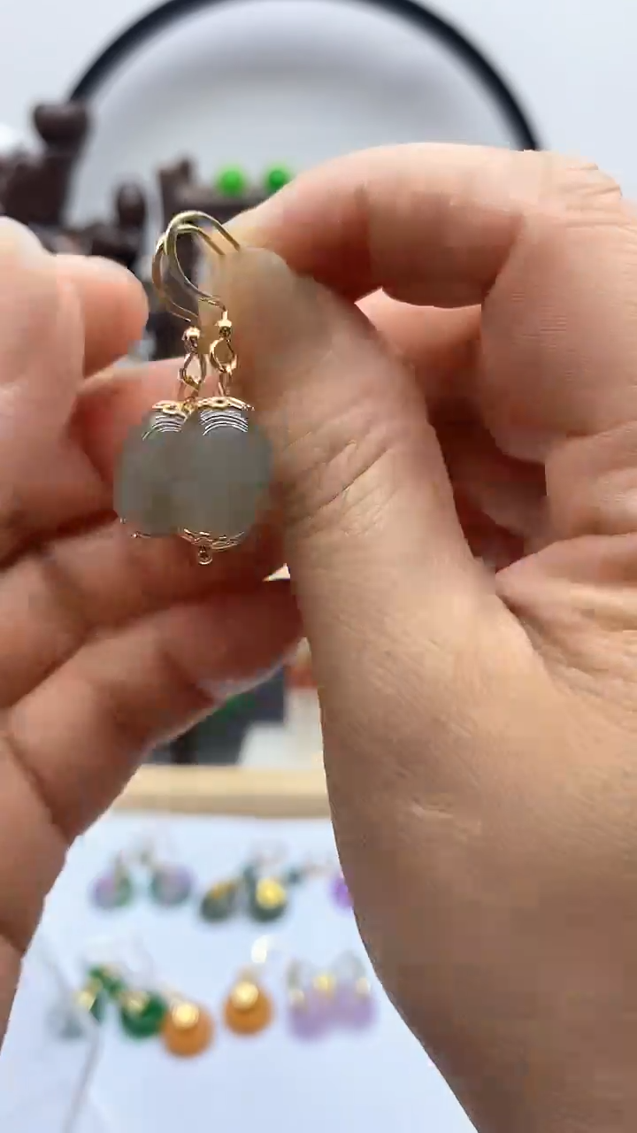 和田玉14K金镶嵌耳饰94