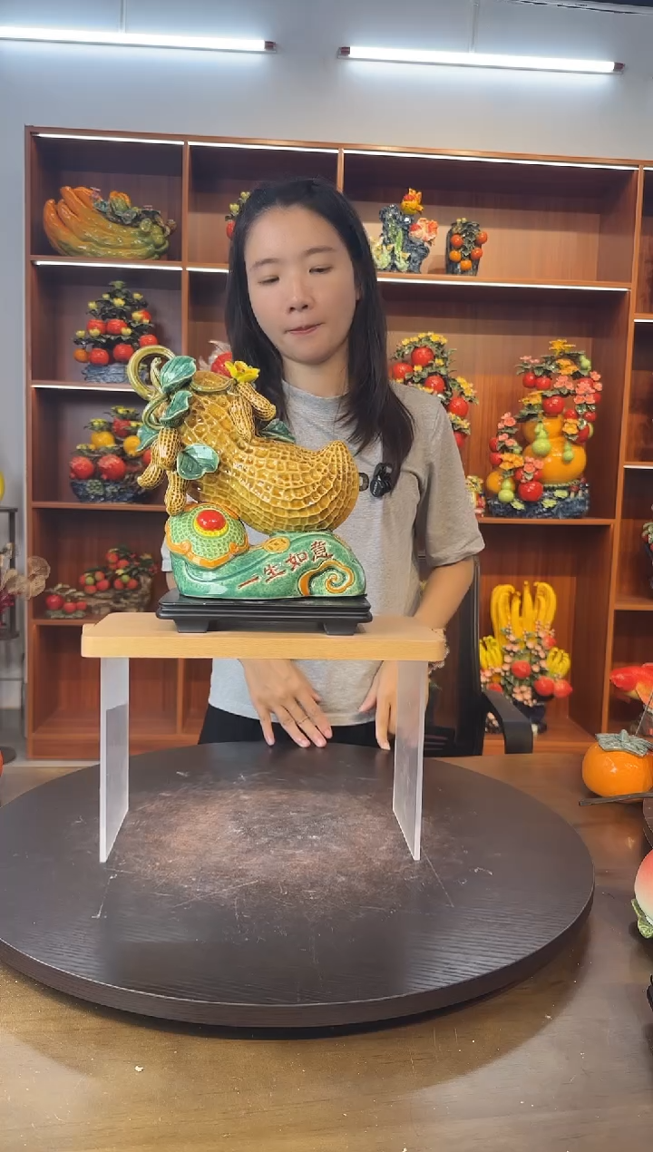 陶瓷一生如意花生摆件