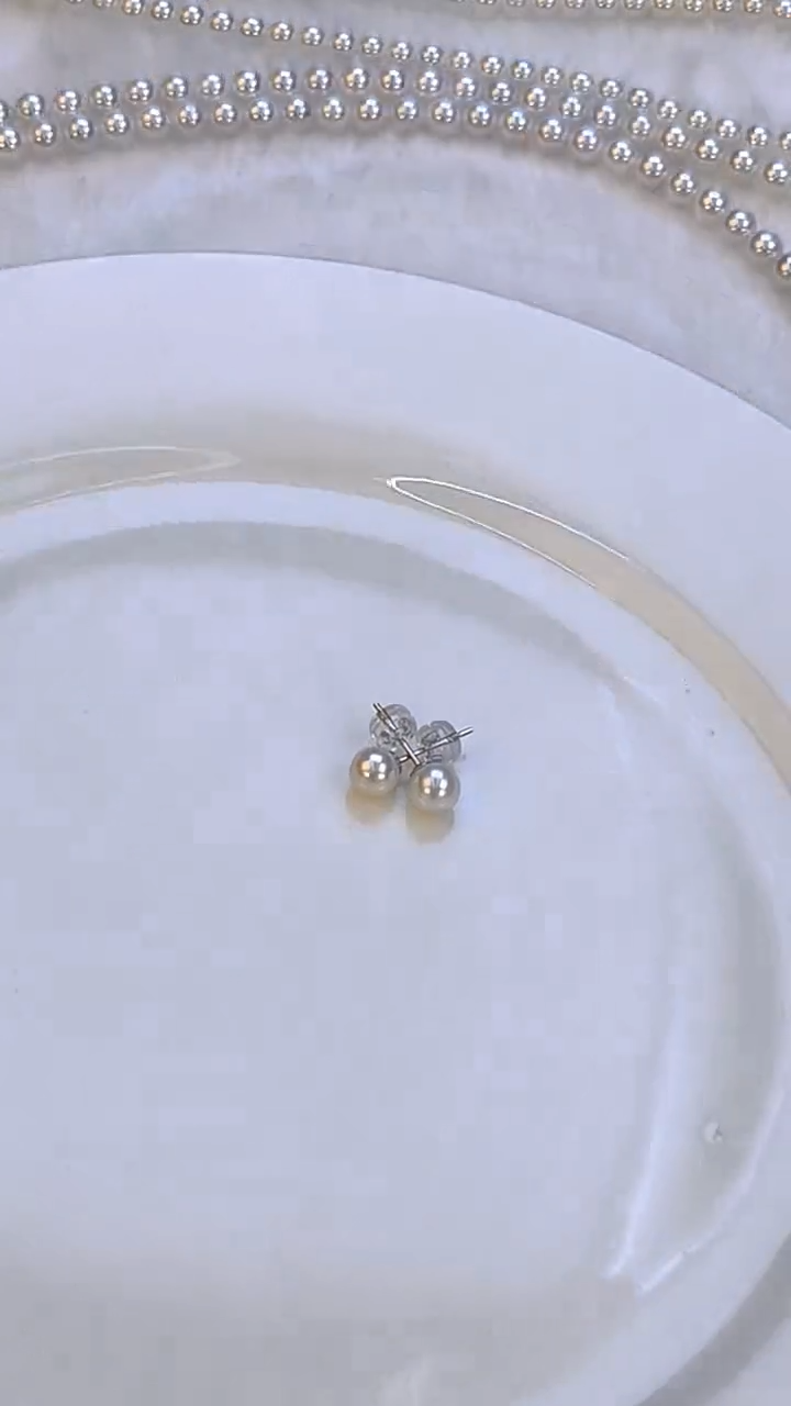 银S925镶嵌耳钉淡水珍珠5-6