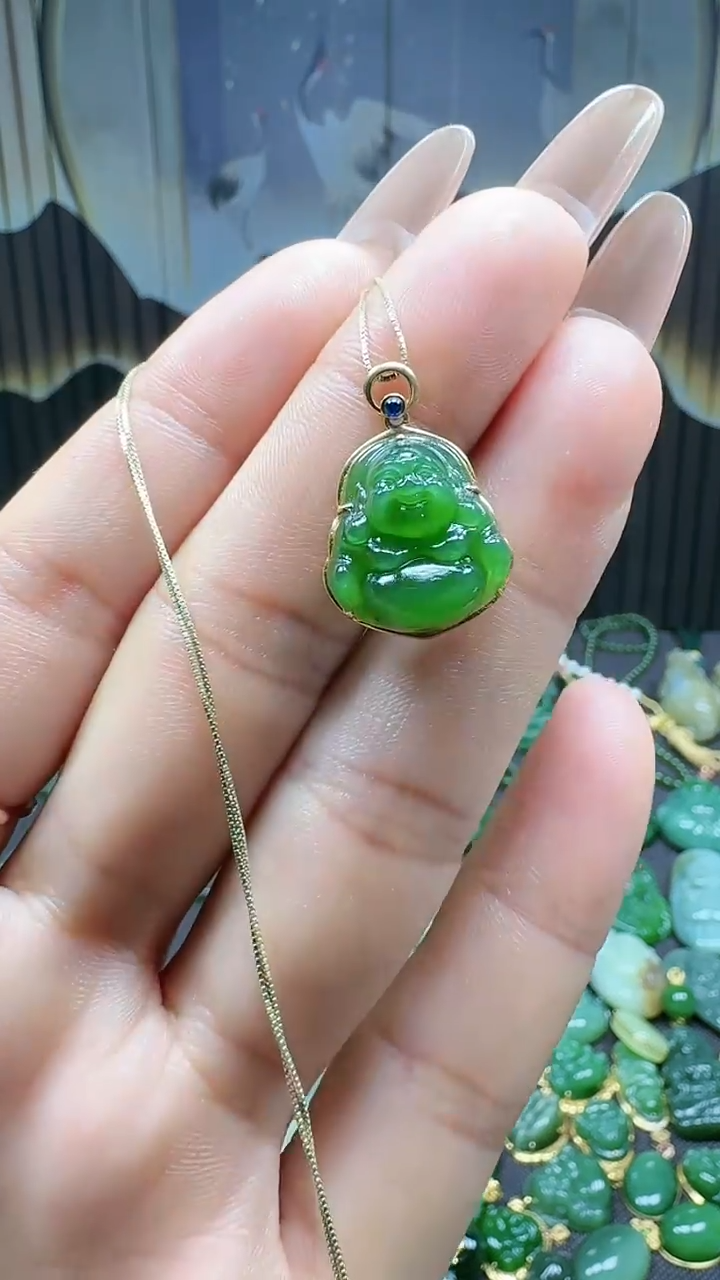 【闪购商品】和田玉挂件18K金镶嵌1