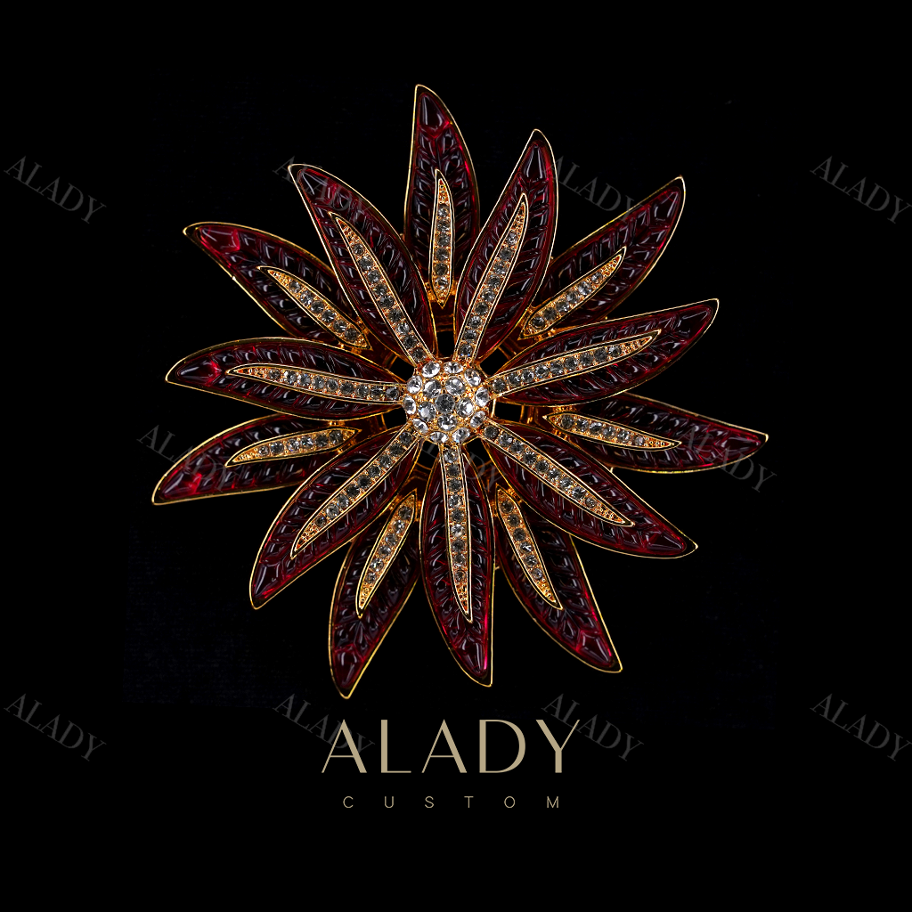 合金合成锆石胸针 【大烟花】图鉴款重工双层压花优雅胸针