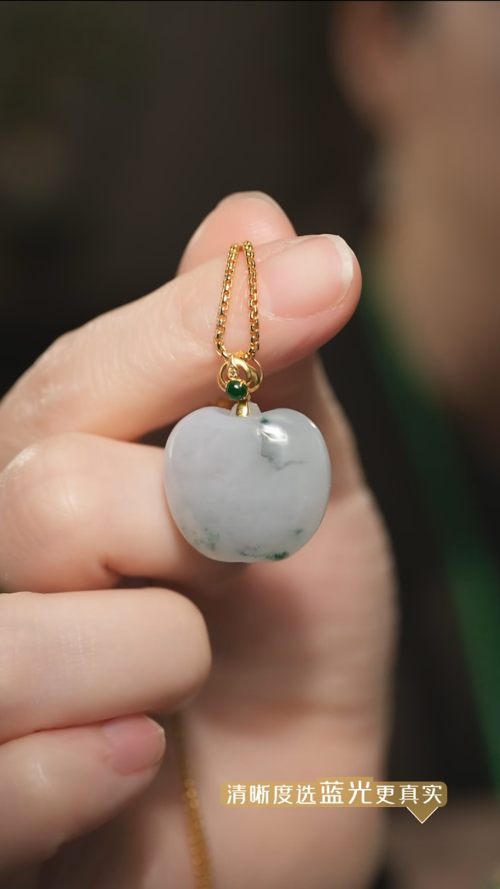 【闪购商品】翡翠吊坠(不含链)18K金镶嵌冰飘兰花翡翠苹果吊坠