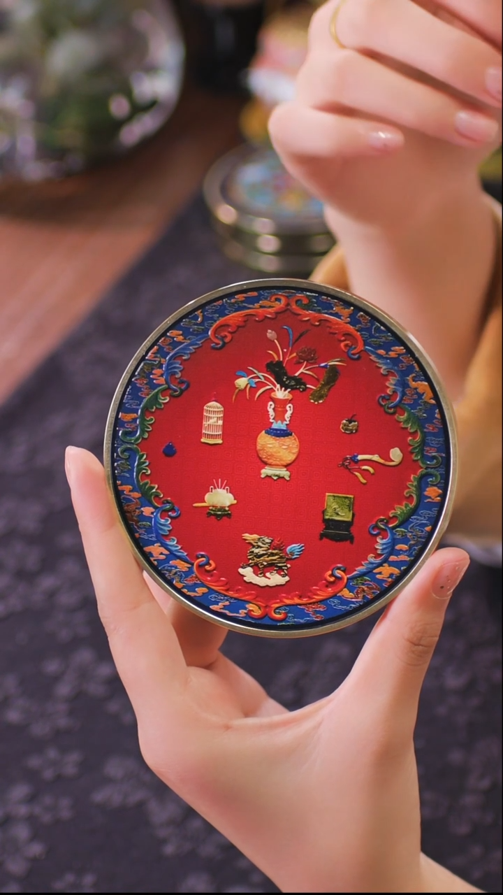 壹藏贰宝八宝嵌图案铜圈杯垫一片