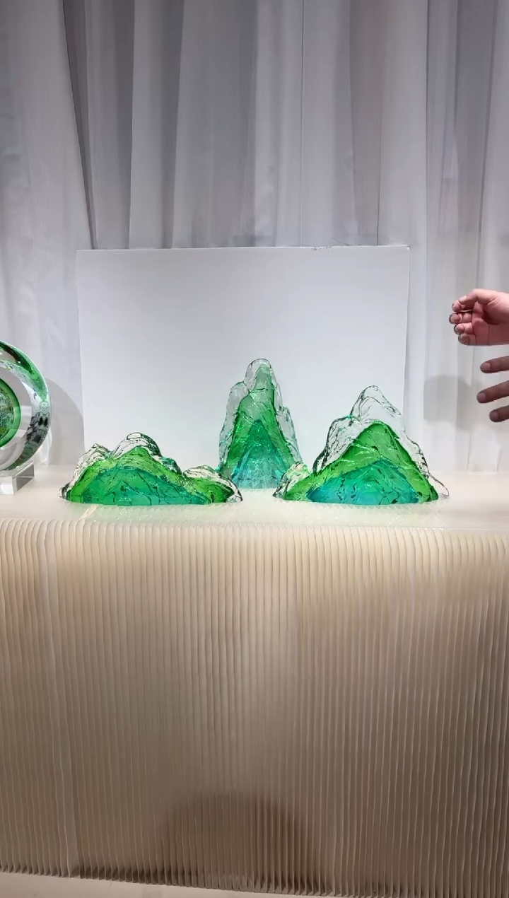 摆件璨石美学翡翠山一组艺术摆件