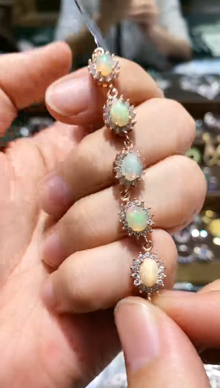 【闪购商品】欧泊手链银S925镀金镶嵌手链