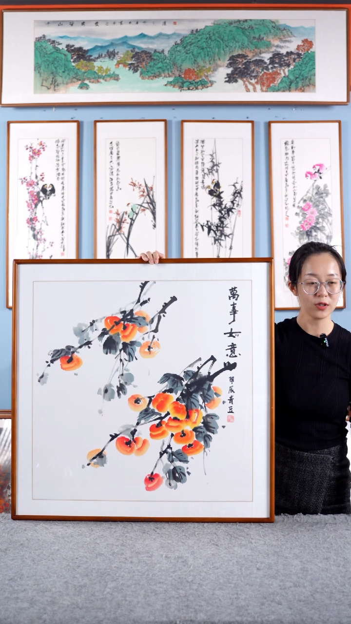 【闪购商品】国画戚莉莉《万事顺意》手绘带框83*83