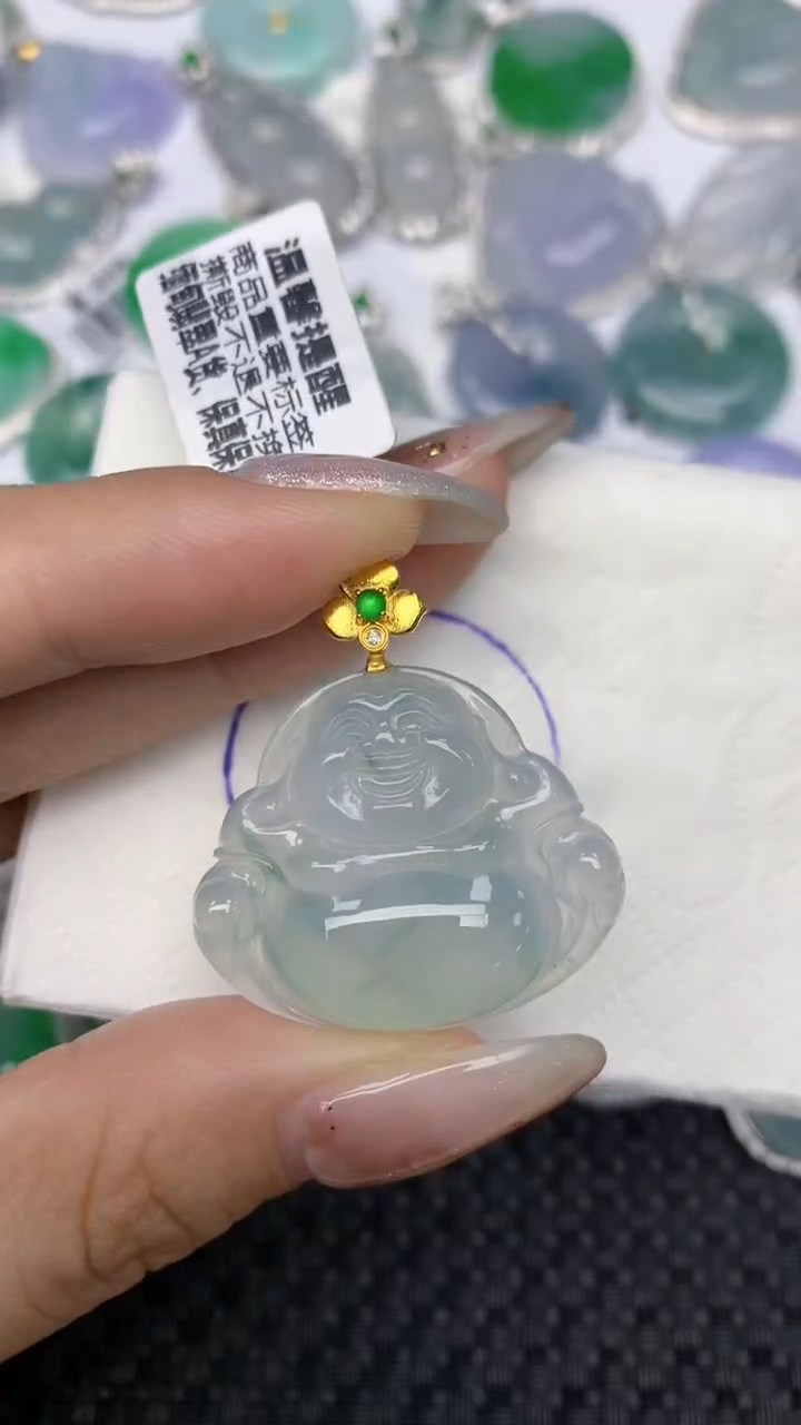 颈饰18K金镶嵌翡翠天然缅甸翡翠a货百元以上9元证书费自理