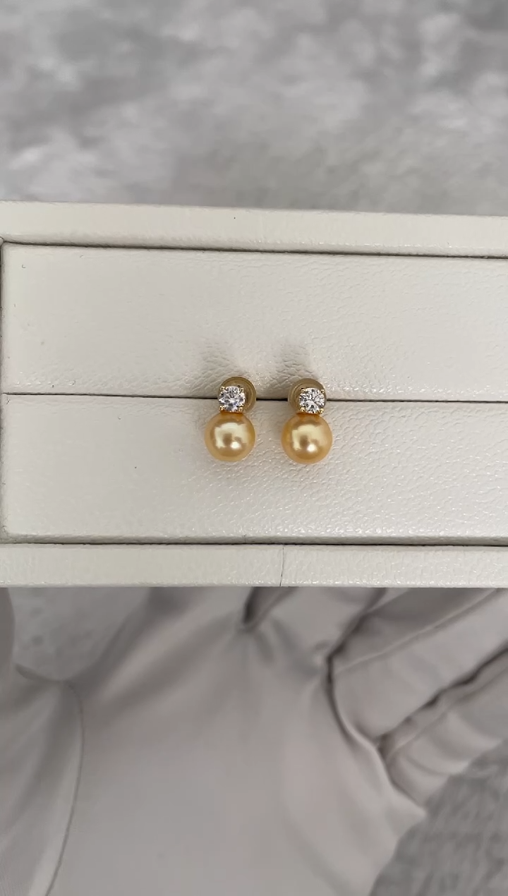 银S925镶嵌耳钉海水珍珠AK羽皇金戴妃7-7.5mm