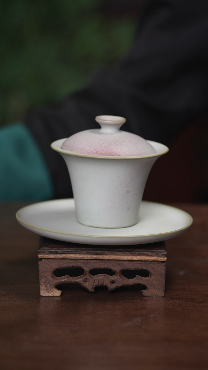 【闪购商品】清凉寺原产地仿古釉手工汝瓷马蹄三才盖碗