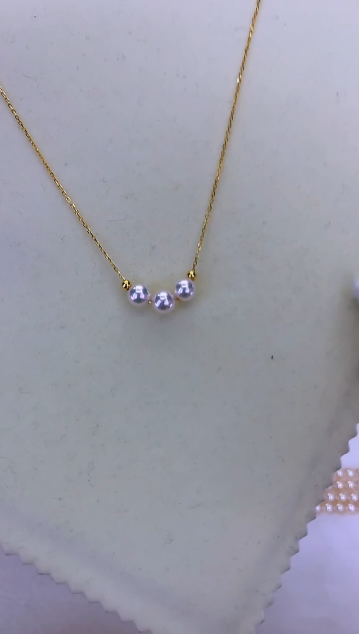 银S925镶嵌DA海水珍珠 GD077 6.5-7 三珠微笑链