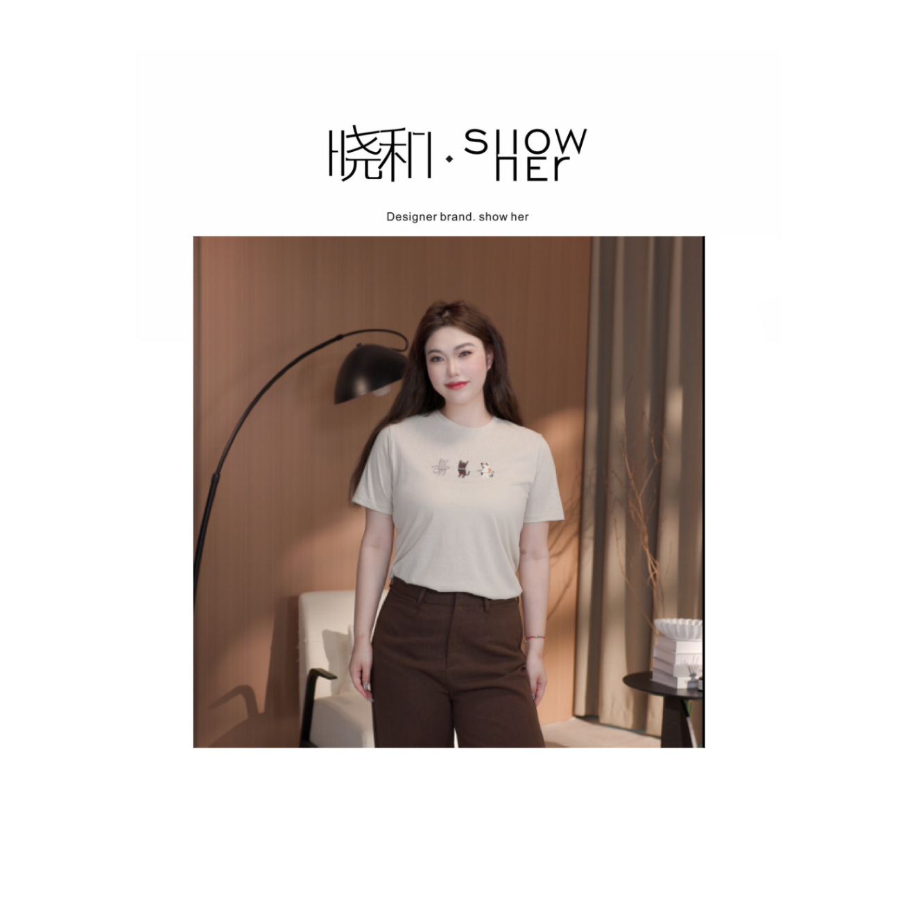 SHOW HER 【三只猫】猫咪钉珠刺绣短袖夏季百搭女士休闲T恤