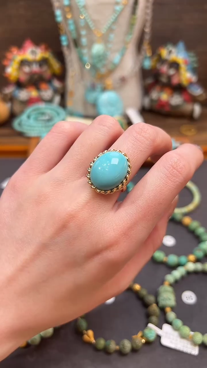 绿松石18K金镶嵌戒指绿松石戒指
