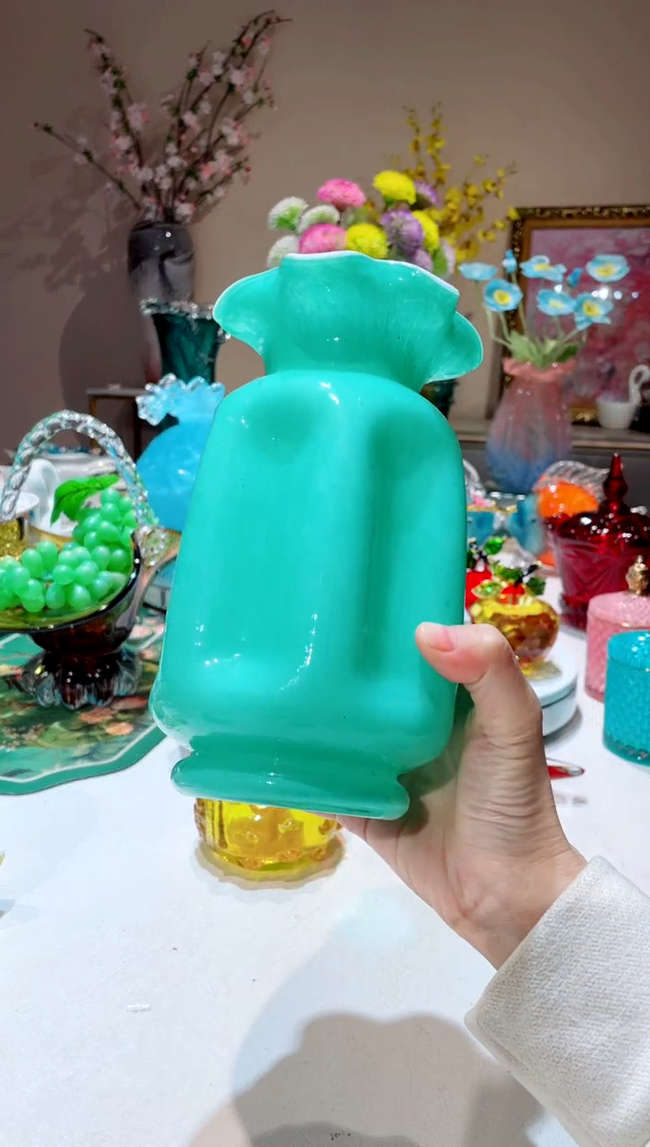 【闪购商品】琉璃手工艺品n321浅兰双层料花瓶 微瑕