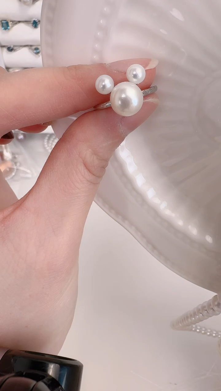 【闪购商品】淡水珍珠戒指银S925镶嵌米奇头戒指