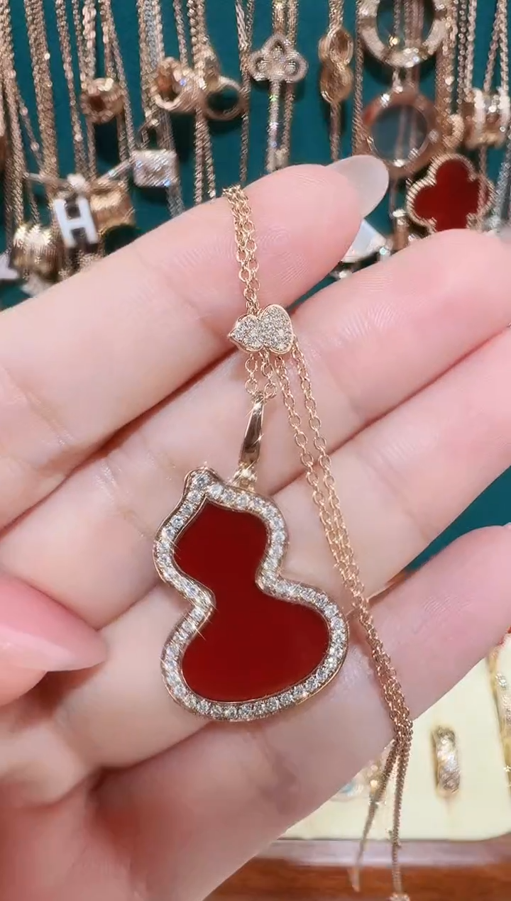 【闪购商品】钻石套链18K金镶嵌大号红色葫芦套链