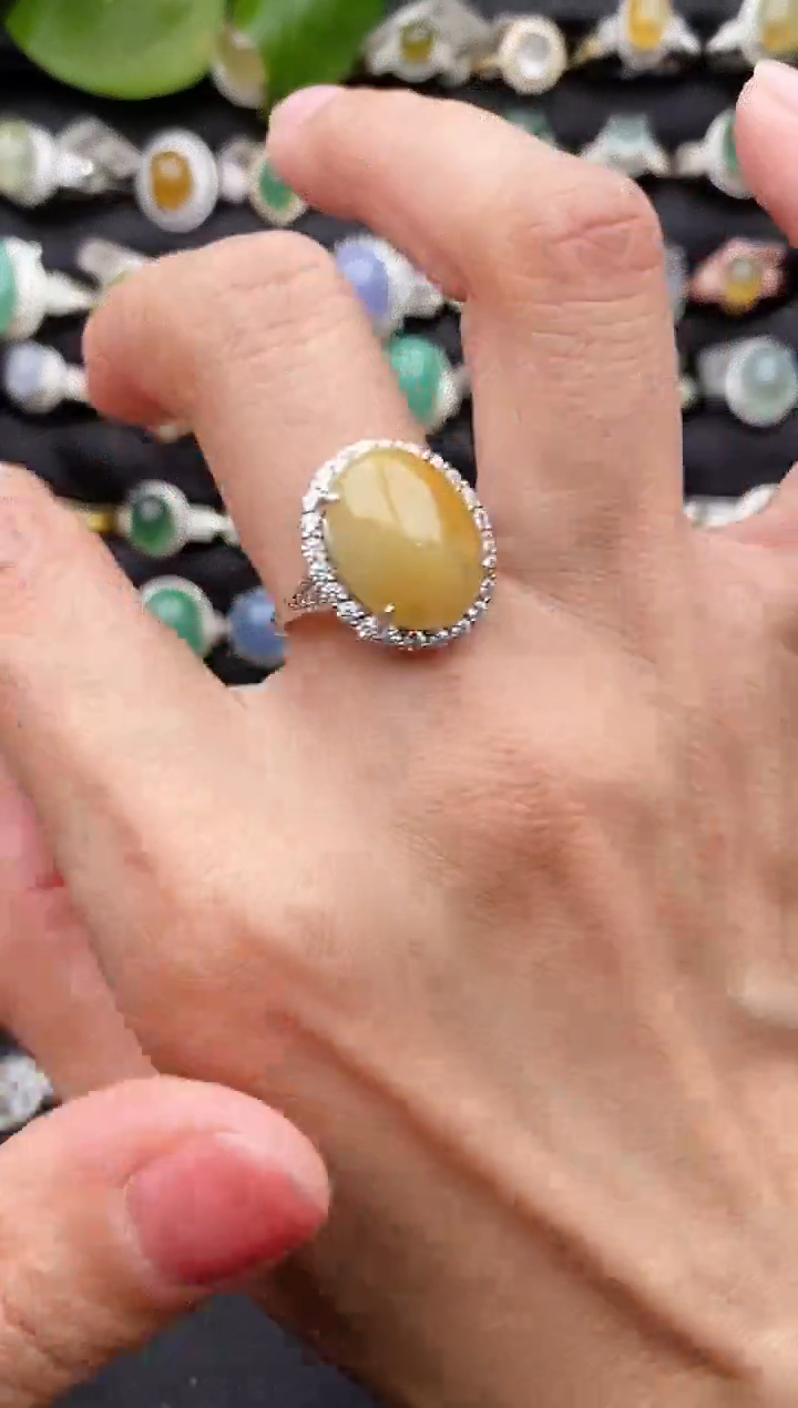 【闪购商品】翡翠戒指银S925镶嵌缅甸天然A货翡翠88