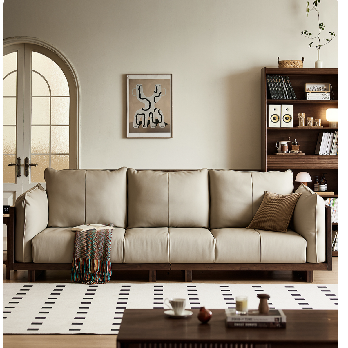 北美黑胡桃木沙发别墅直排真皮沙发2025新款客厅家用四人位