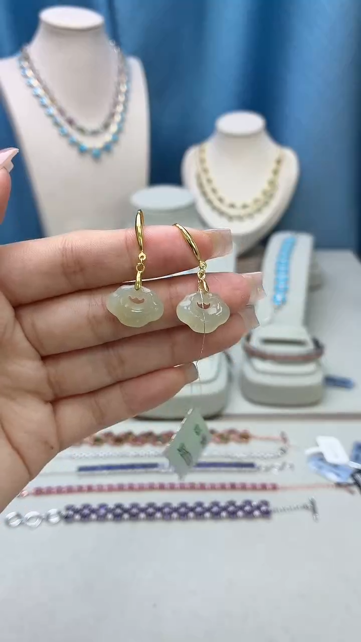 银S925镶嵌和田玉耳饰052BJ1209产品一个（多样性）