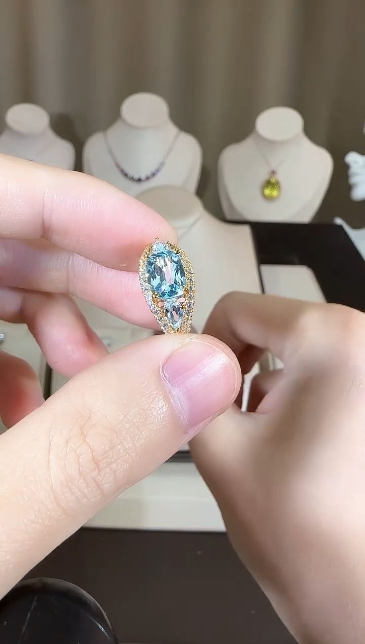 【闪购商品】托帕石戒指银S925镶嵌9*7mm设计款