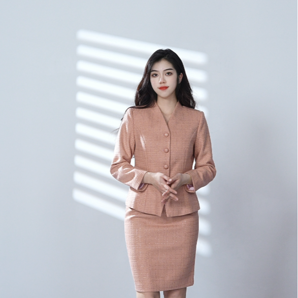 清「小香风」粉红色西服裙装修身气质显身材职业女套装通勤工作装