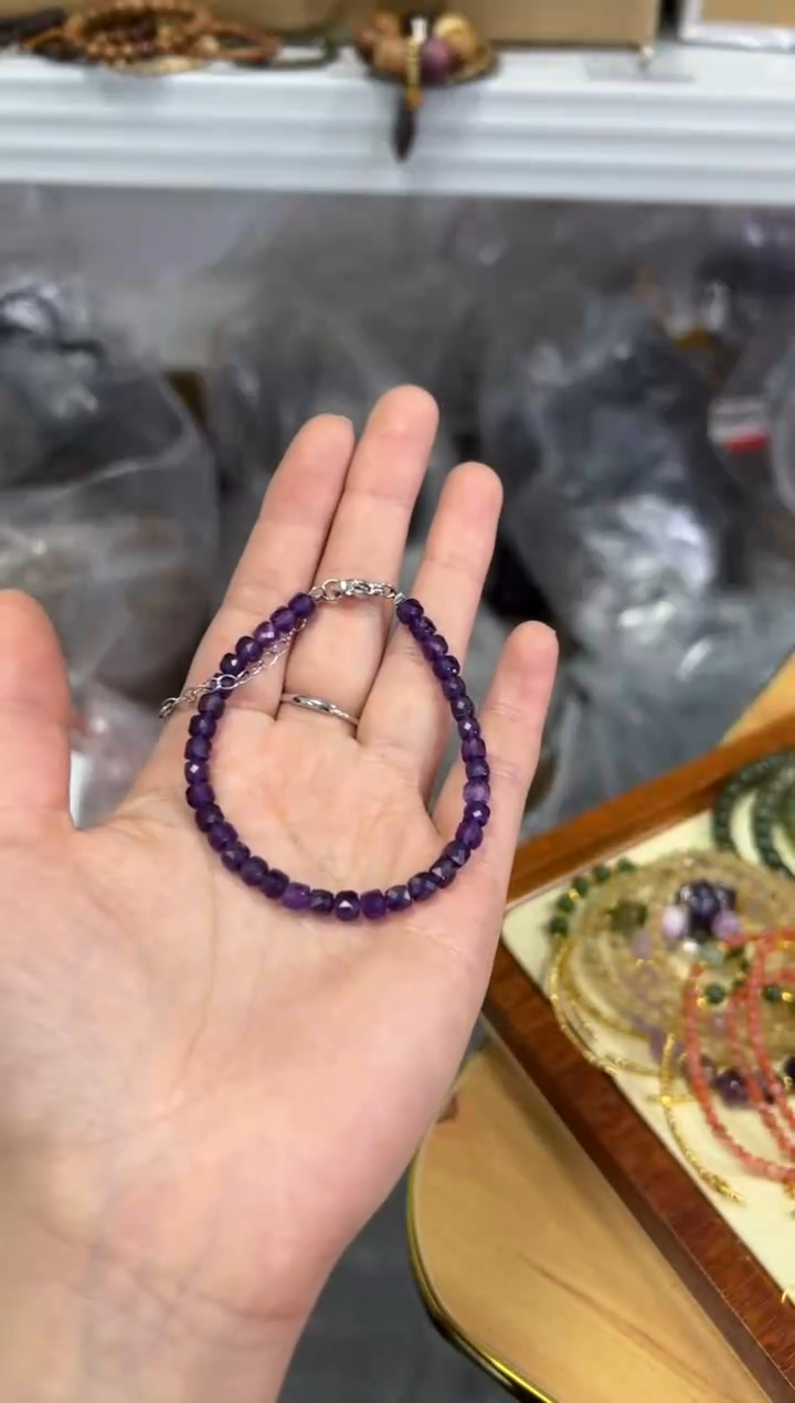 【闪购商品】水晶手链未镶嵌紫水晶切面珠手链[0157]