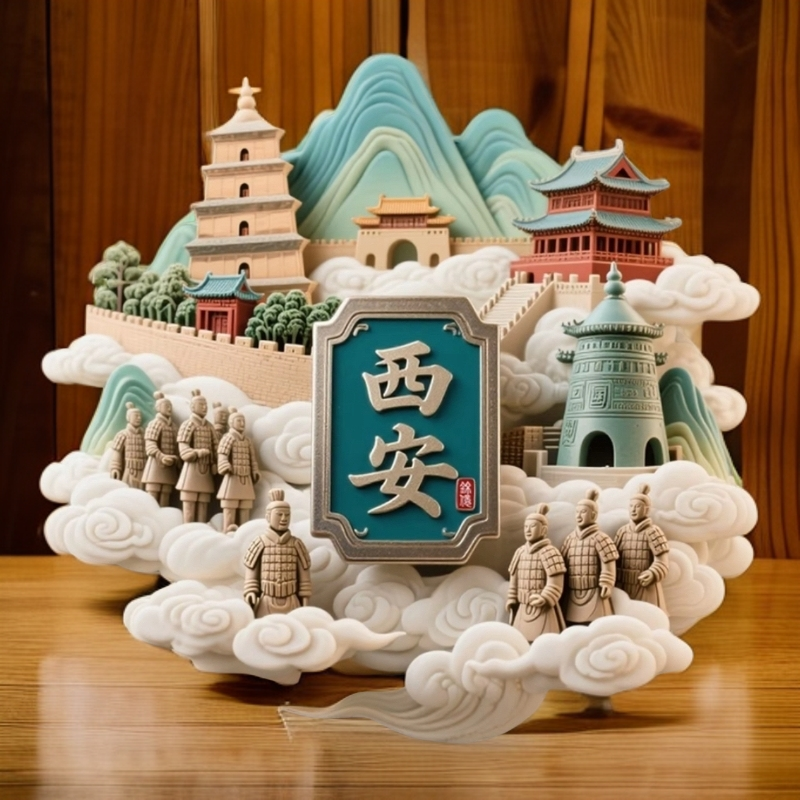 西安金属浮雕冰箱贴金属立体旅游文创城市冰箱贴磁吸全国各地