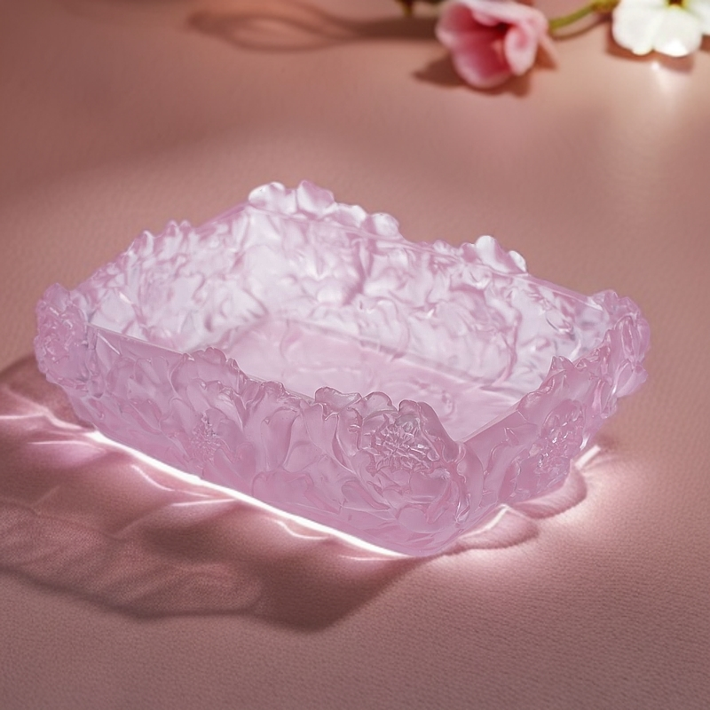 高档水晶琉璃牡丹花果盘