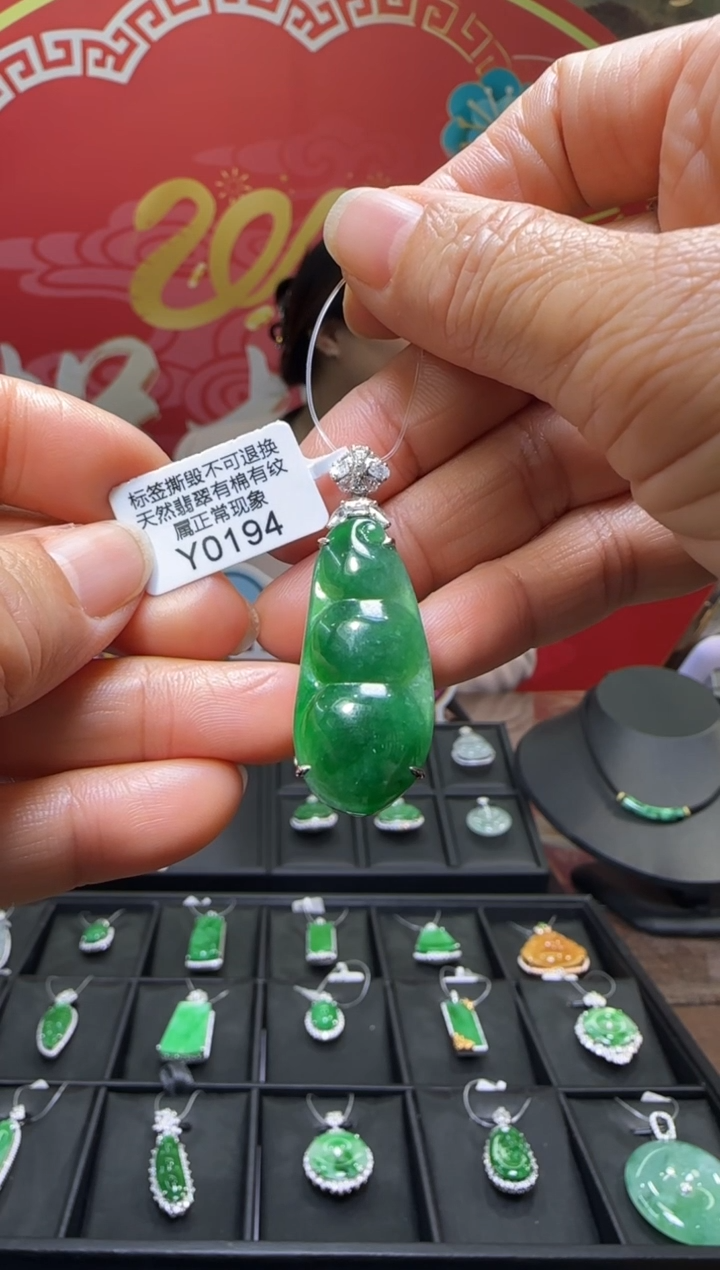 【闪购商品】翡翠颈饰18K金镶嵌Y0194富贵豆 退货扣运营费100