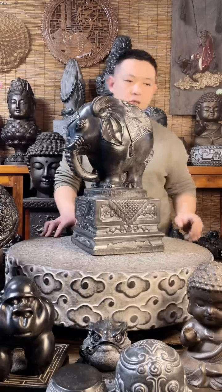 【闪购商品】42象墩一对天然青石雕刻