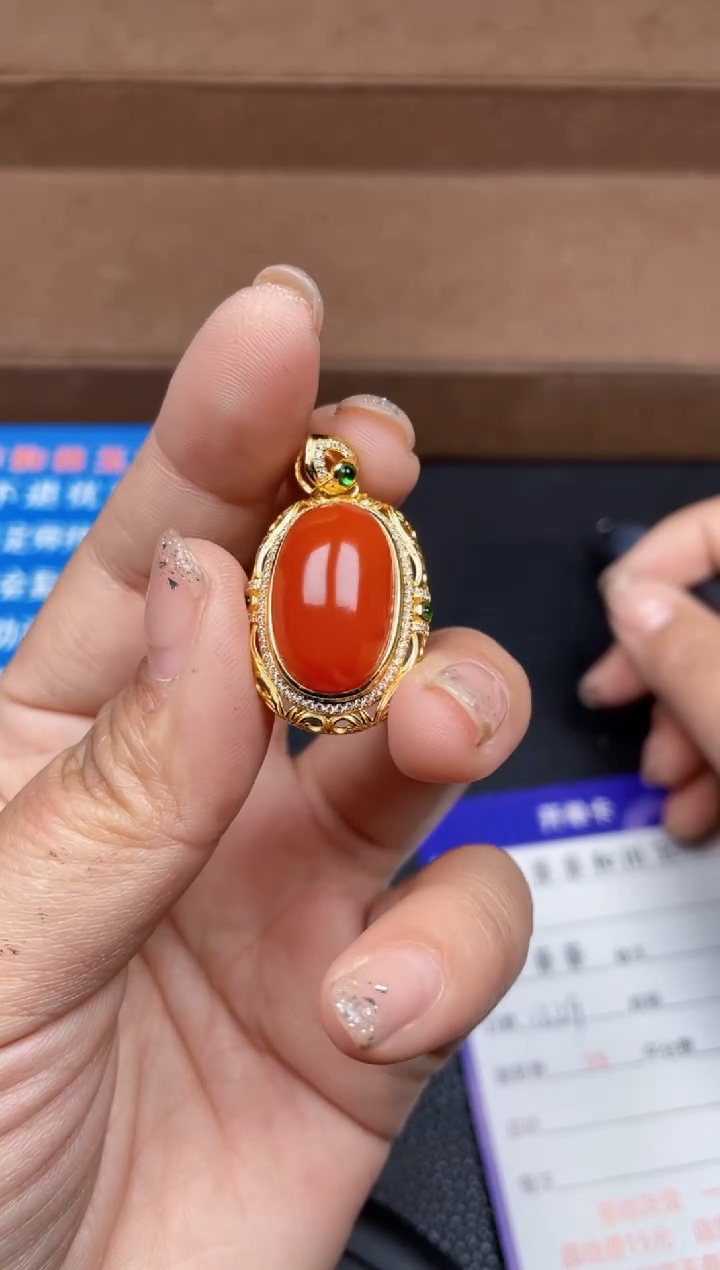 银S925镶嵌挂件南红玛瑙F1009