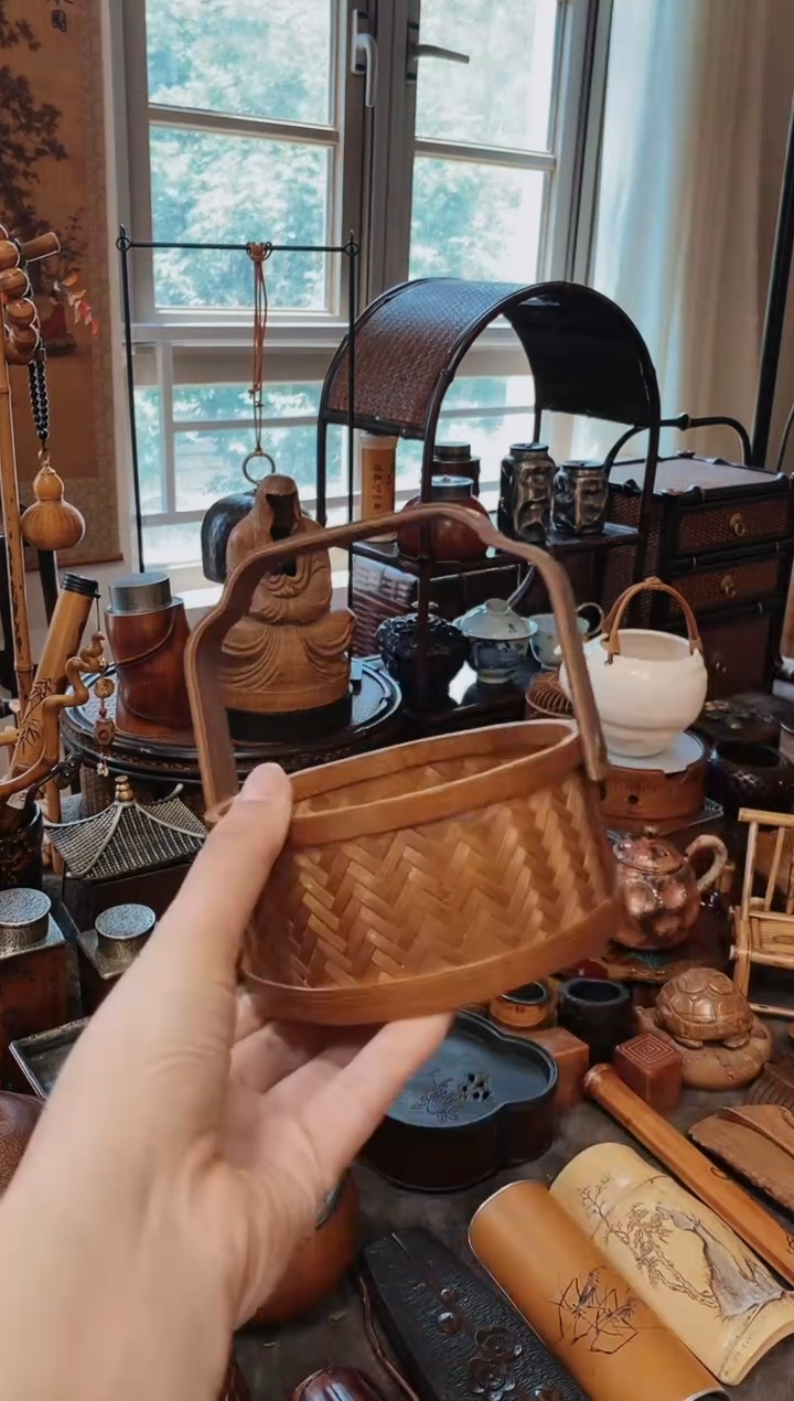 竹编提篮收纳小娄