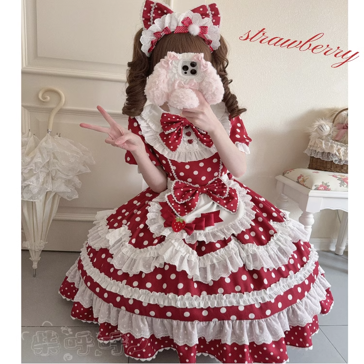 原创「草莓啵啵」柴呼呼Lolita蛋糕裙连衣裙洛丽塔古早少女二次元