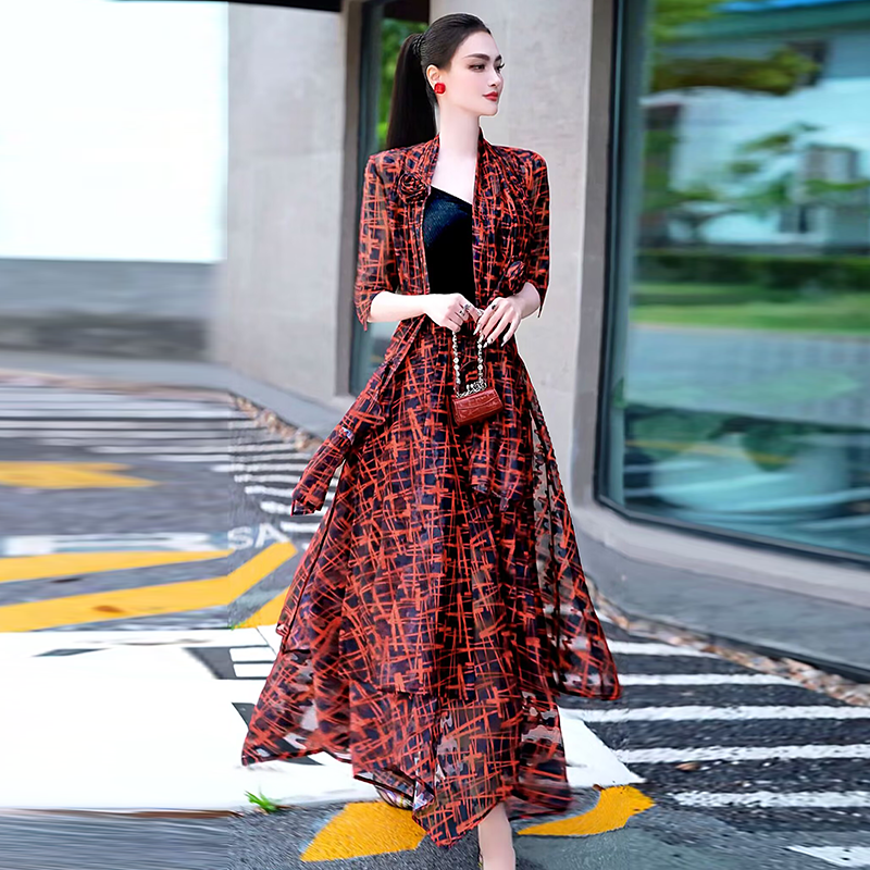 VJE夏季时尚套装裙2025新款气质上衣大摆半身裙穿搭一整套