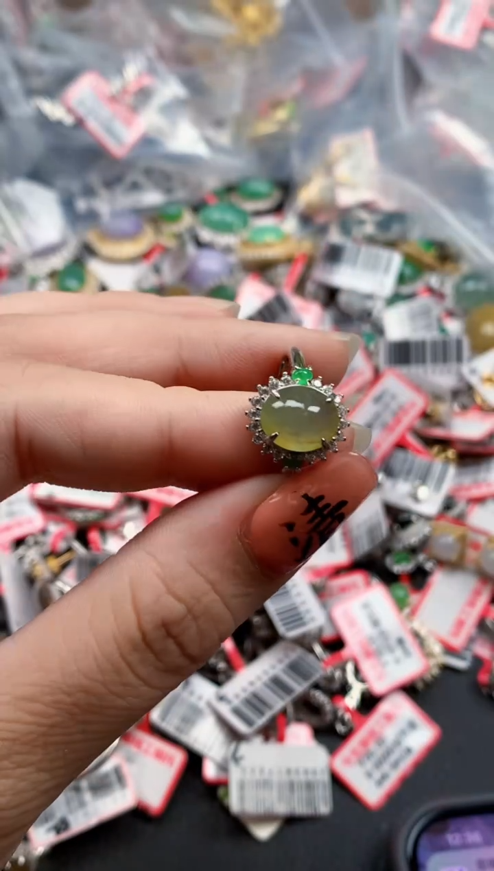 银S925镶嵌戒指翡翠天然A货缅甸翡翠