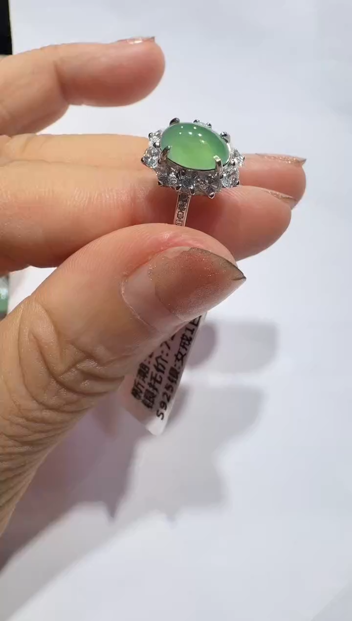 银S925镶嵌戒指翡翠925银镶翡翠戒指镶嵌110