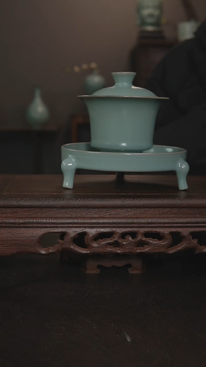 摆件瓷仿古釉手工笔洗+盖碗