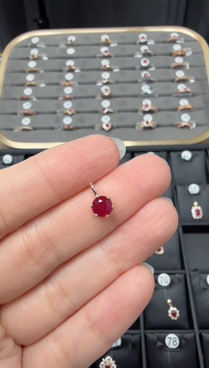 吊坠(不含链)18K金镶嵌红宝石小皇冠主石0.87ct