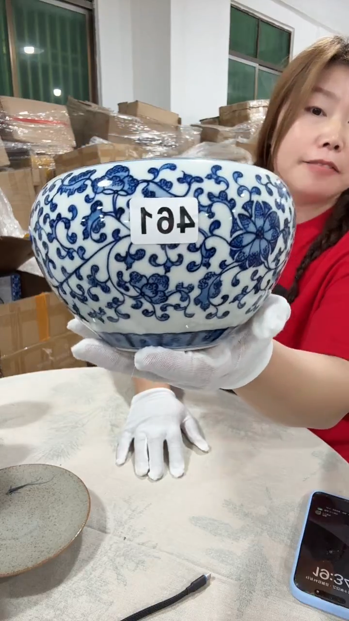 搪瓷温*461青花缠枝莲建水