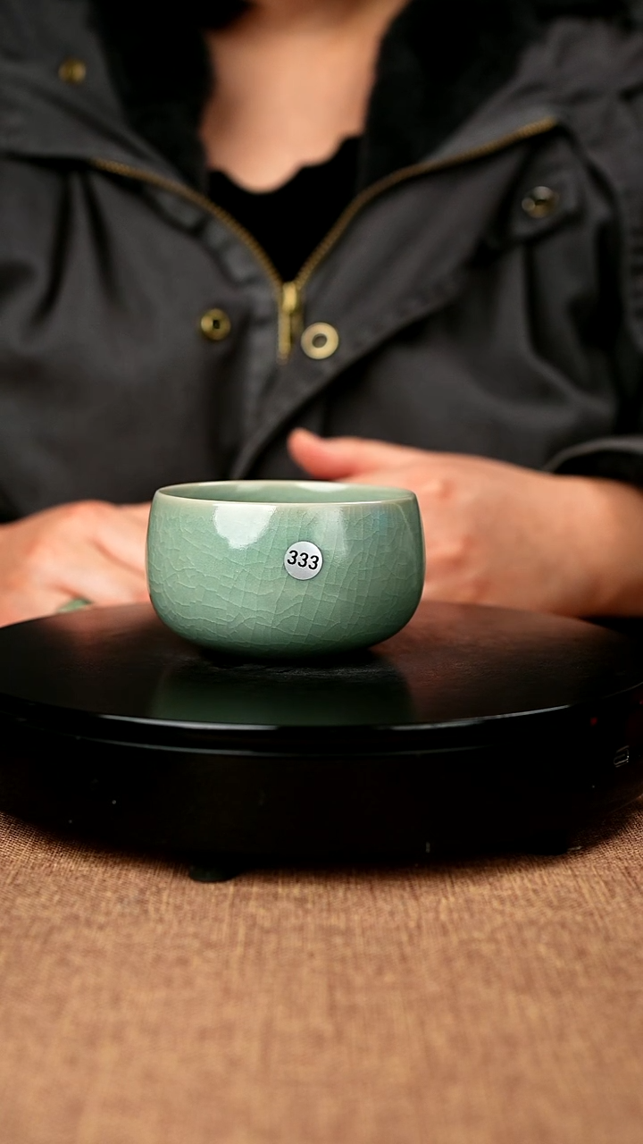 【闪购商品】333#一级品原矿汝瓷仿古天青卧足禅定杯