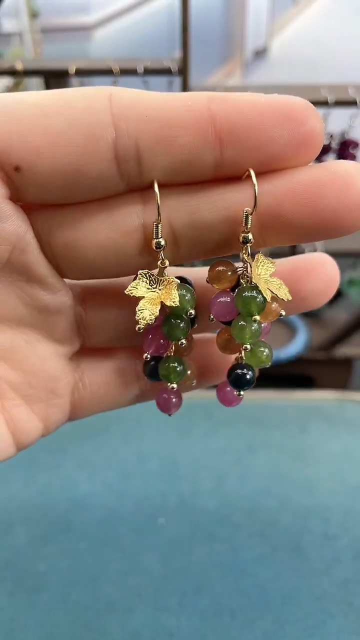 14K金镶嵌耳饰碧玺6mm碧玺葡萄