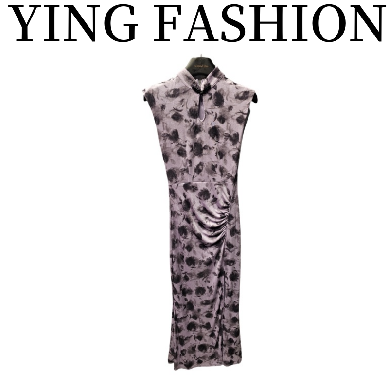 【YING FASHION】莹老板-时尚气质花朵旗袍连衣裙