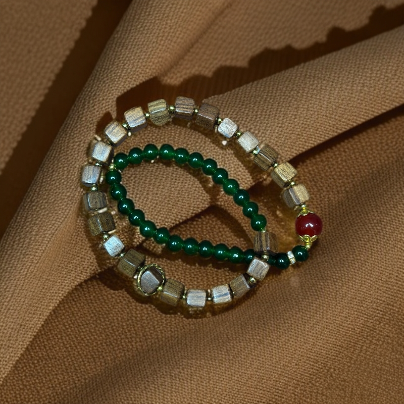 檀木双圈精品手串➕绿琉璃精品手串