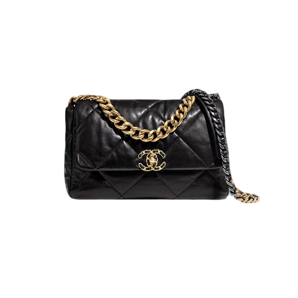 99新 Chanel/香奈儿 19Bag黑金小号/中号羊皮链条包 27开