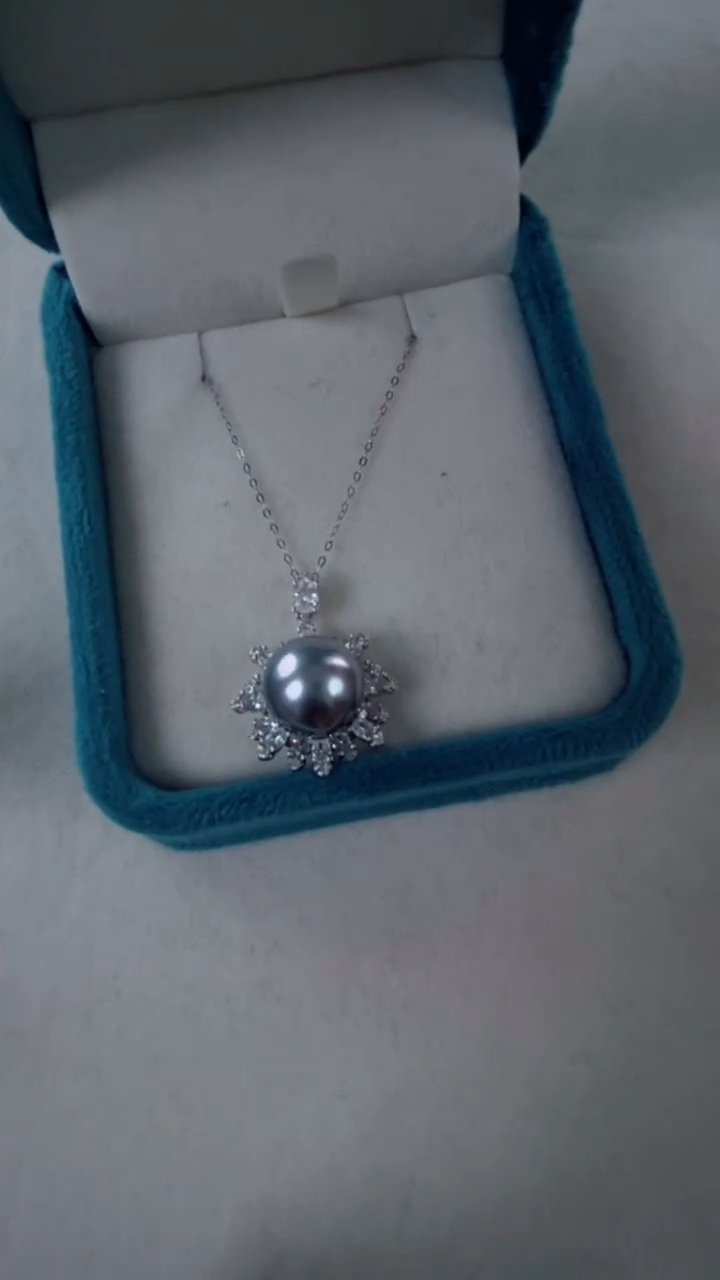【闪购商品】海水珍珠颈饰银S925镶嵌铂金灰12-13