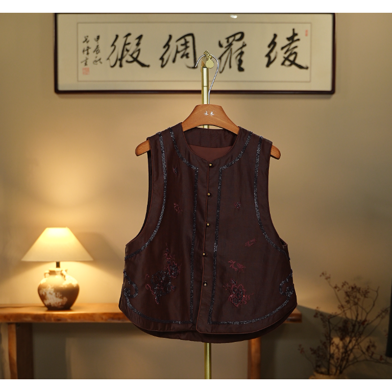 【山水之镜-香云纱马夹】中式国风香云纱马夹0511