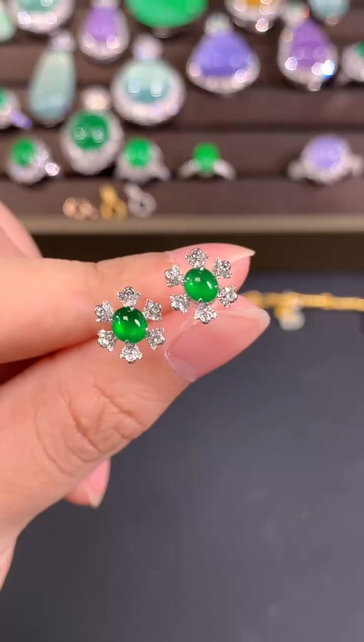 【闪购商品】翡翠耳饰18K金镶嵌A724|(多样性发货）拍一发一