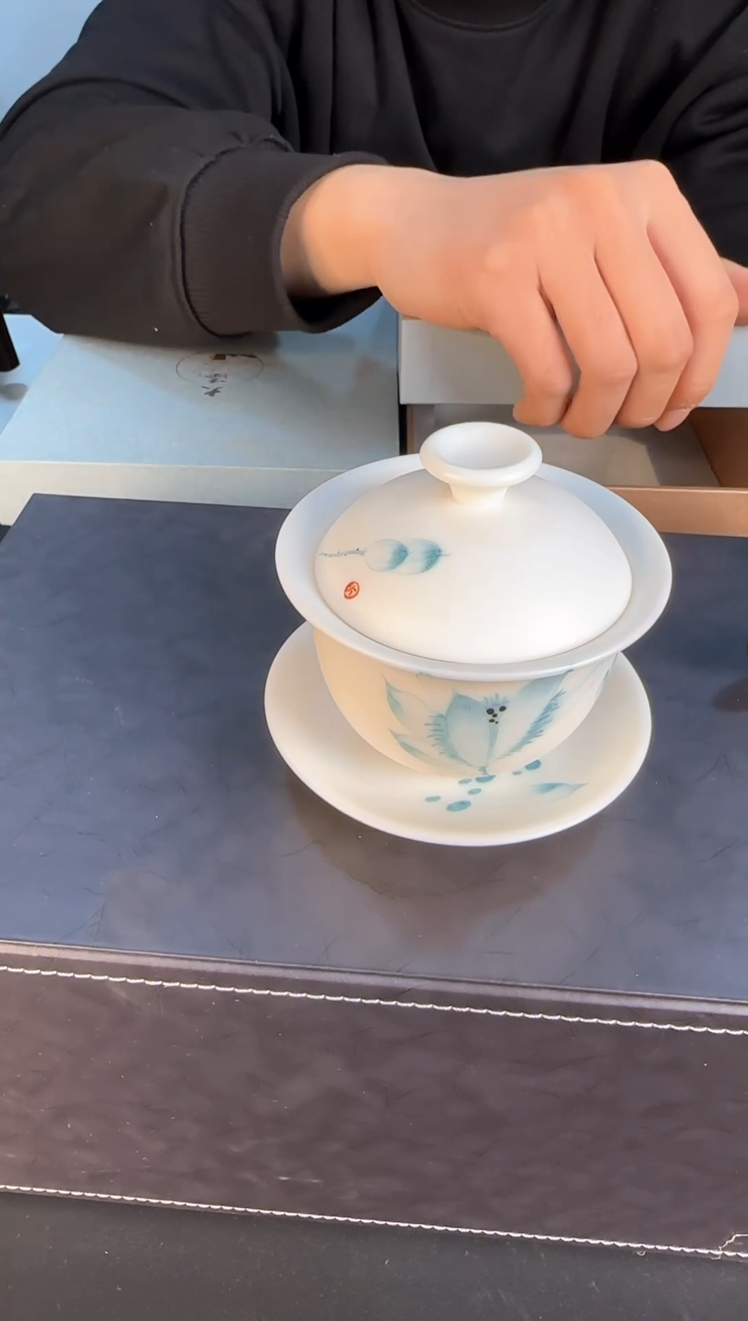 【闪购商品】羊脂玉手绘三才盖碗