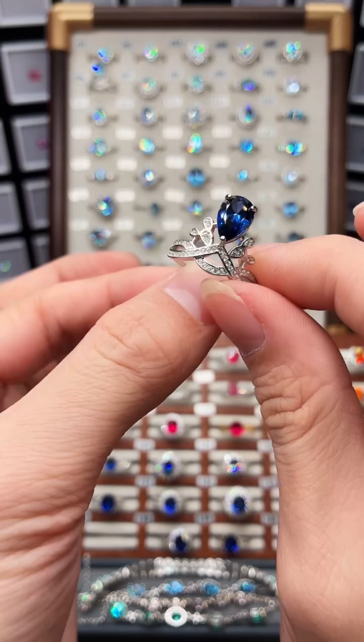 戒指蓝宝石银S925镶嵌1888