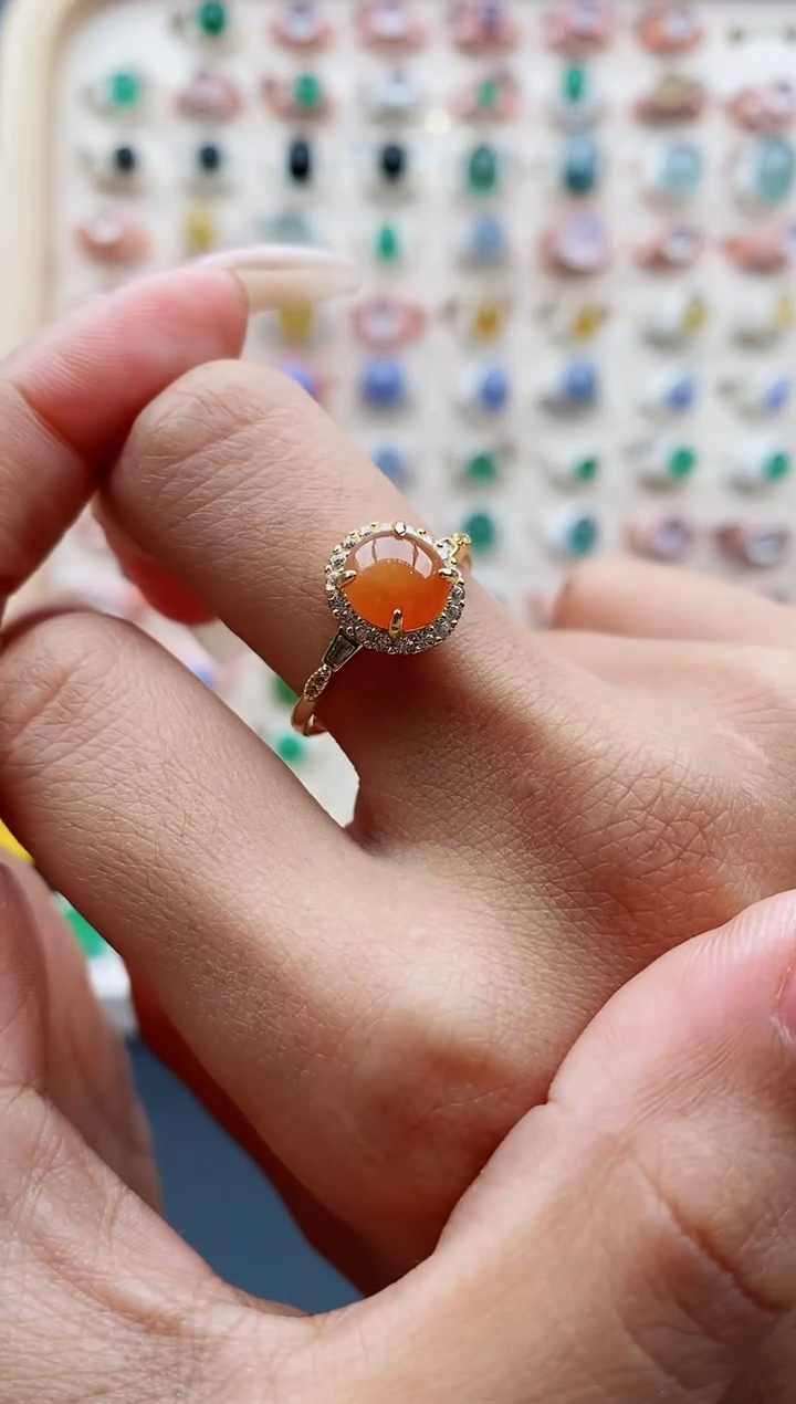 【闪购商品】翡翠戒指银S925镶嵌缅甸天然A货翡翠222  9+6