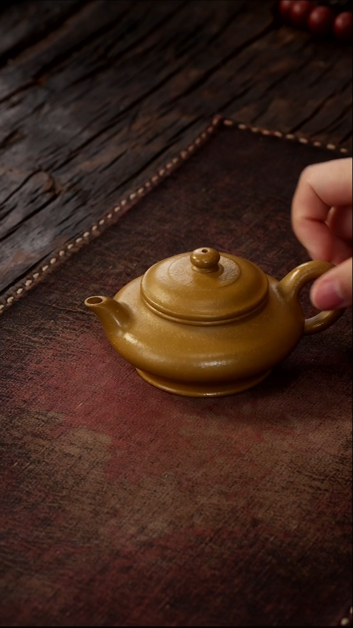 茶杯紫砂非遗茶器-虚扁壶（黄金段）